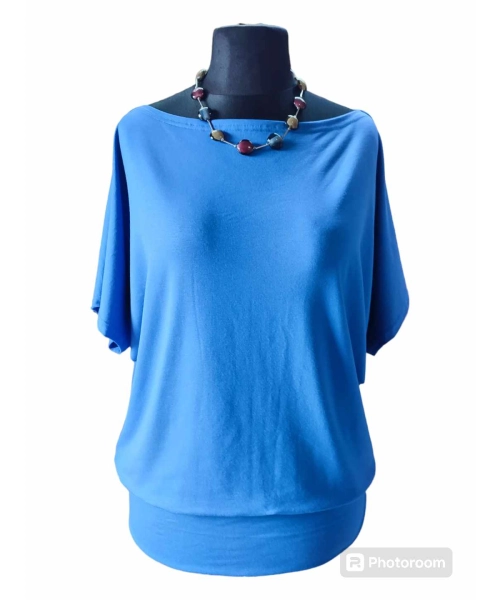 Bluzka kimonowa z dekoltem w łódkę - kolor ciemny niebieski